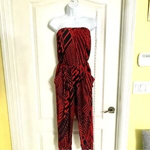 Katie Red and Black Strapless Jumpsuit